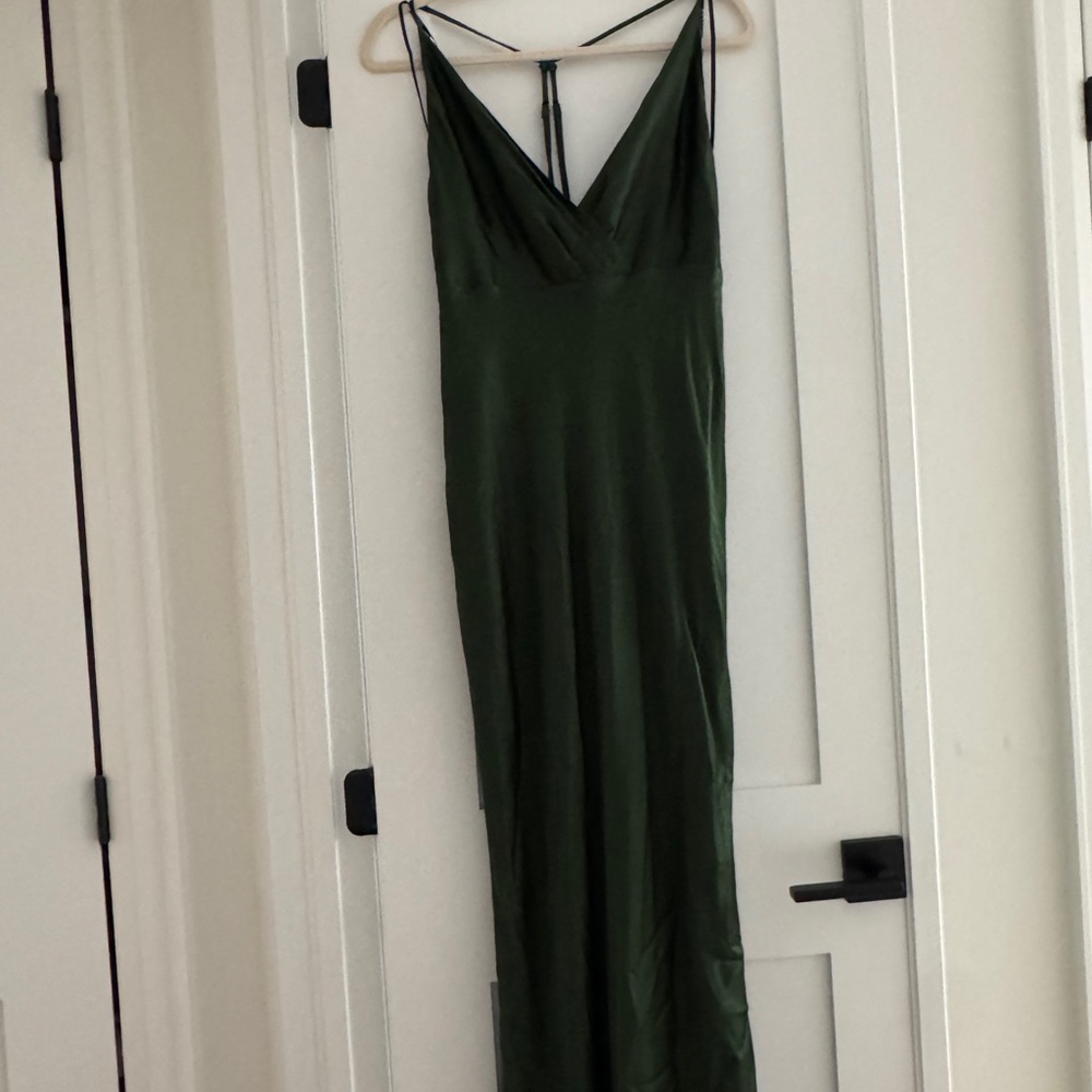 Shona Joy Olive Green Satin Slip Maxi